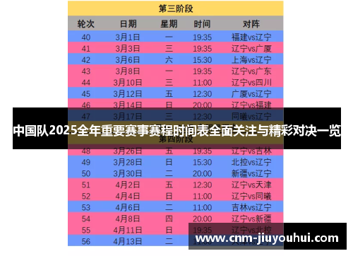 中国队2025全年重要赛事赛程时间表全面关注与精彩对决一览
